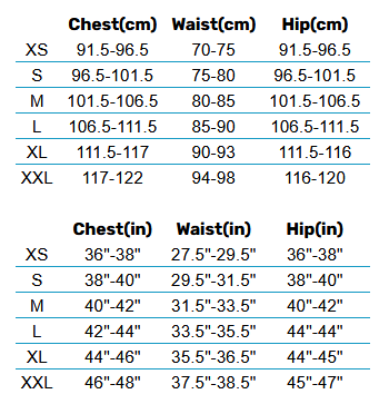 2025 Billabong Mens Rash & Clothing 0 Størrelsesskema